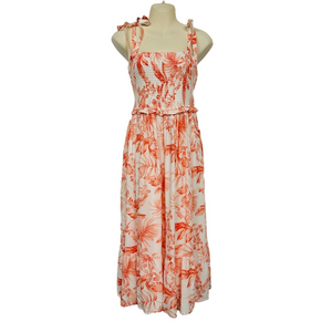 Torrid 0 Floral Challis Tie Strap Smocked Midi Dress Womens Size 12 Coral White
